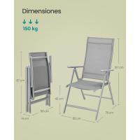 Sillas Plegables de Jardín, Juego de 4, Silla de Exterior con Marco de Metal, Respaldo Reclinable en 8 Ángulos, Carga de 150 kg, Gris GCB30GY - details 2