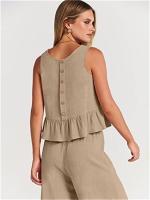 Conjunto casual de verano para mujer, top sin mangas plisado y pantalones cortos de pierna ancha - details 52