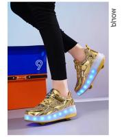 Zapatos de patín de 2 ruedas para mujer, zapatos de tendencia para niña con LED retráctil, zapatillas informales de doble propósito con ruedas - details 22