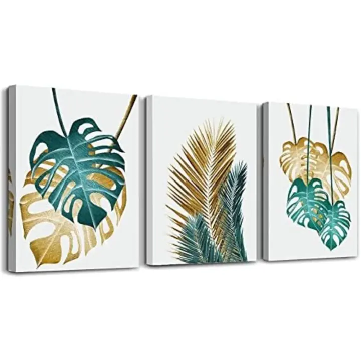 Decoración Moderna con Plantas Verdes Monstera Deliciosa Cuadros Dorados para Sala de Estar, Dormitorios, Cocina y Baño - 1
