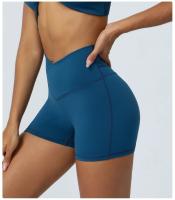 Pantalones cortos ajustados de cintura cruzada, Shorts de secado rápido para gimnasio, Yoga, levantamiento de cadera, elásticos, cintura alta, correr, Fitness - details 6