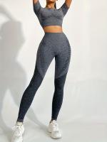 Conjunto Deportivo De 2 Piezas, Top De Yoga De Manga Corta Y polaina De Entrenamiento Para Correr De Cintura Alta, Ropa - details 44