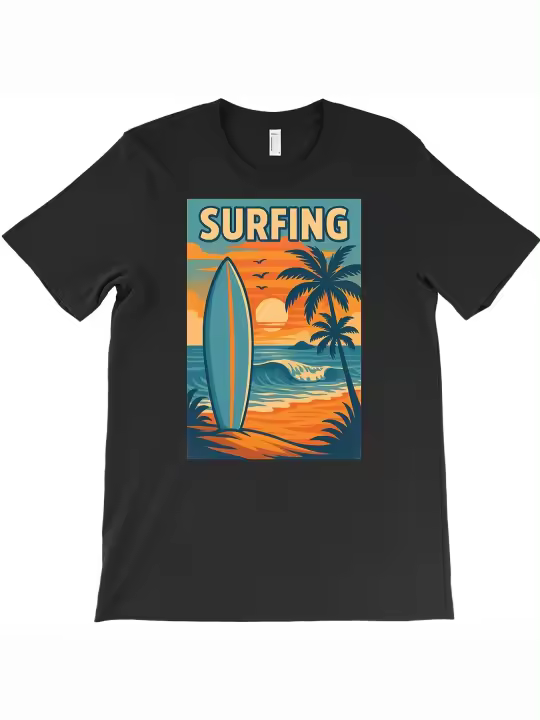 Camiseta vintage con cartel de surf al atardecer, regalo para papá, manga corta con cuello redondo suave y cómoda, 230g - 1