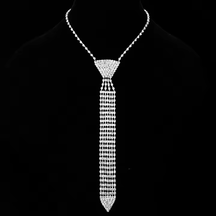 Collar Largo Estilo Corbata 2025 Collar de Strass con Flecos y Efecto Garras - 1
