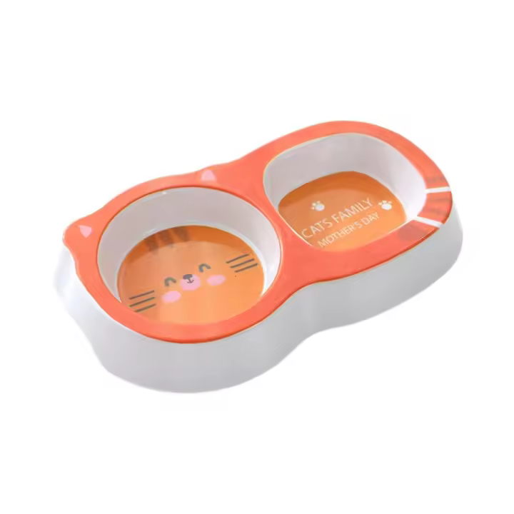 Cuencos dobles de plástico multiusos para alimentación de mascotas, dispensador portátil de dibujos animados para gatos, antideslizante, bonito alimentador de agua para mascotas - 1