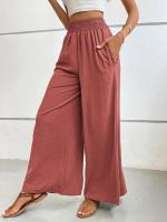Pantalones de pierna ancha de tiro medio lisos a la moda para mujer, pantalones sueltos de verano para mujer, nuevos en pantalones cómodos - details 15