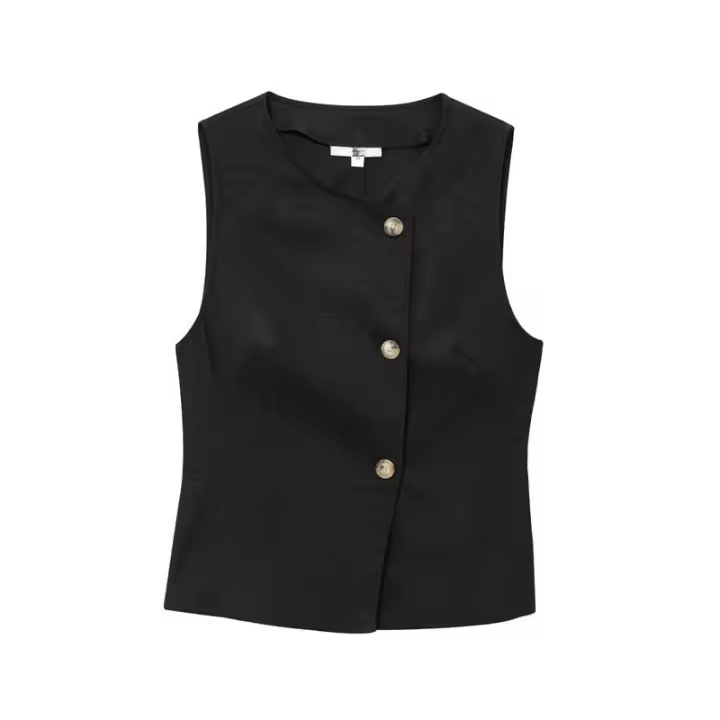 Conjunto Casual Elegante para Mujer Top sin Mangas con Botón, Pantalones Rectos Holgados, Moda de Verano 2025 - 1