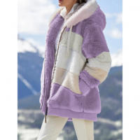 Chaqueta de oso de peluche con capucha para mujer，Cremallera Casual de manga larga，Abrigo de invierno cálido，Color a juego - details 9