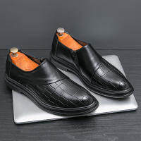 Zapatos formales con cremallera lateral de empalme clásico para hombre, zapatos de cuero informales británicos de tacón bajo de PU - details 3