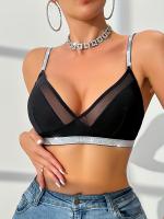 Sujetador Inalámbrico Elegante Negro con Detalle de Malla Plateada - Lencería Cómoda sin Aros para Mujer - details 0