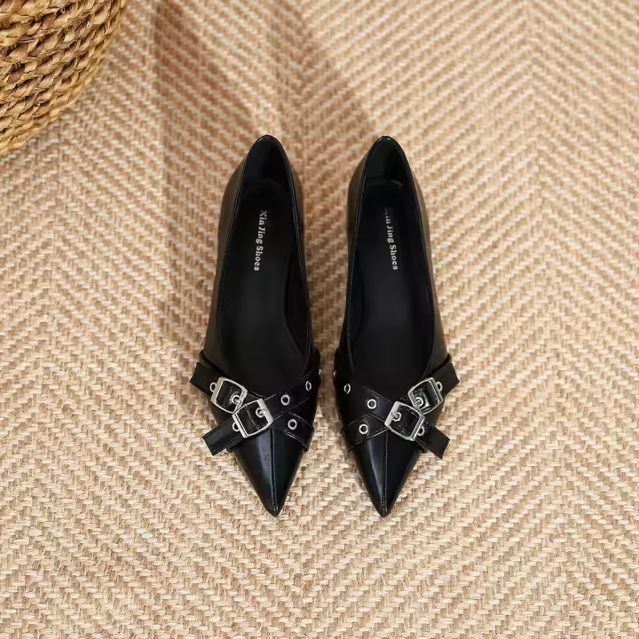 Nueva hebilla de cinturón, boca poco profunda, zapatos individuales de suela plana, zapatos casuales - 1