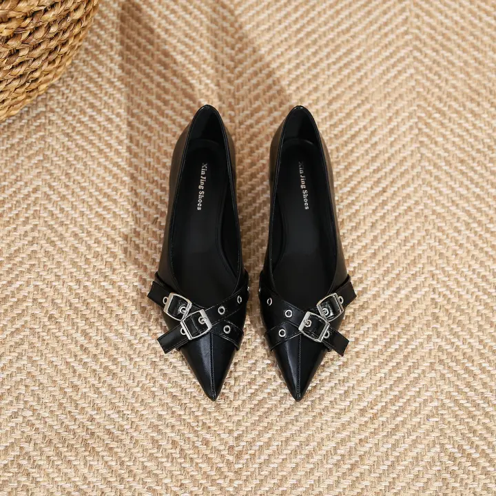 Nueva hebilla de cinturón, boca poco profunda, zapatos individuales de suela plana, zapatos casuales - 1