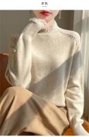 Suéter de cuello semialto para mujer, Otoño/Invierno, lana fina hilada, informal, tejido con cuentas para uñas, Tops, blusa de encaje splicieng versátil - details 3