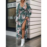 Vestidos elegantes de moda con cuello en V y mangas primavera otoño nuevo vestido largo estético con flores para mujeres calientes - details 20