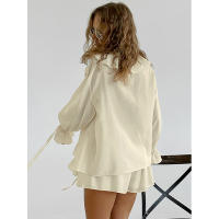 Conjunto casual de moda con volantes Design Sense, primavera verano, nuevo cárdigan con lazo, top y shorts, ropa de mujer - details 7