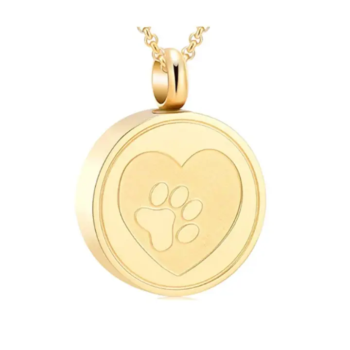Collar de urna de cremación de corazón con estampado de patita de mascota - 1