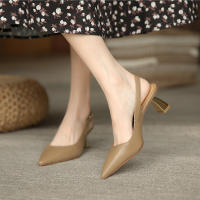 Sandalias Retro Baotou De Tacón Medio para Mujer, Tacones Altos De Aguja De Cuero Suave - details 8