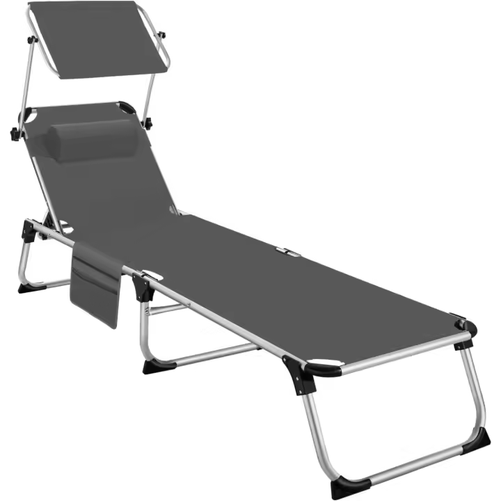 Silla Plegable de Aluminio para Exteriores Tumbona Playa Reclinable en 6 Posiciones, Tumbona Piscina Resistente a Intemperie Gris - 1
