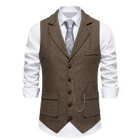 Chaleco Retro con solapa y cadena para hombre, traje con bolsillos de Tweed grueso en espiga a la moda, informal, Vintage, para fiesta de ocio - details 1