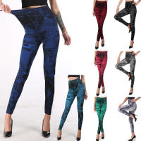 Mallas de imitación para mujer, pantalones Vaqueros estampados, multicolor, levantamiento de cadera - details 1