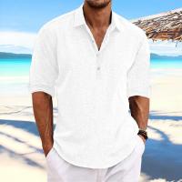 Camisa de hombre de media manga en color liso de verano con solapa, cárdigan de solapa informal de negocios de talla europea para hombre - details 1