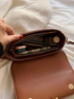 Bolso Cuadrado con Tapa de Vintage Inspirado Ligero, Cierre Magnético, Forro de Poliéster, Perfecto para Oficina, Universidad, Trabajo, Viajes, Salidas Bolso de Mano Duradero, Marrón - details 2