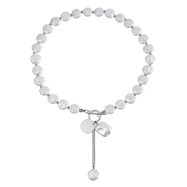 Collar con colgante de cuentas de perlas de imitación para mujer, gargantilla de empalme de eslabones de Metal, joyería para mujer, boda - 1