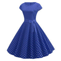 Women summer vintage 1950s 60s big swing party polka dot dress - details 59