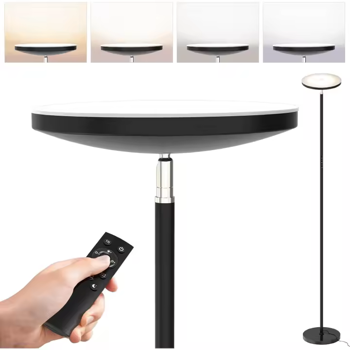 Lámpara de pie regulable de 30W con luz de lectura de 5W, 3 temperaturas de color, lámpara de pie con mando a distancia, moderna luz de pie LED para salón, dormitorio, oficina - 1
