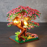 Mini Sakura Tree House con luces, bloques de construcción, flor de cerezo, estación de tren, ciudad, vista de la calle, ladrillos, juguetes para niños, regalo de Navidad para niñas - details 0