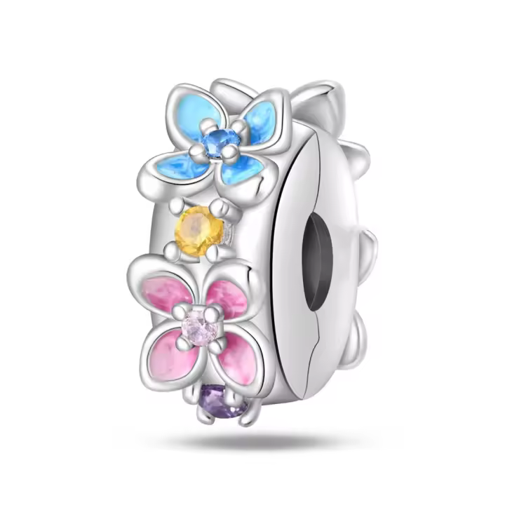 Colgante de Pulsera de Plata Esterlina 925 Diseño de Flor Colorida de Inlay - 1
