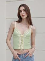Top Corto de Encaje con Cintura Ajustada Cuello en V, Sin Mangas, Top de Tanque Retro Y2K para Mujer en Verano - details 5
