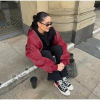 Chaqueta Bomber de Cuero para Mujer Arayas Casuales con Cremallera Chaquetas de Manga Larga Sueltas con Borla Moda 2024 - details 2