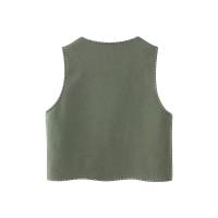 TRAFZA-Chaleco sin mangas Vintage para mujer, Tops elegantes, decoración con bordado de cordón, chaleco recortado con cuello en V abierto - details 3