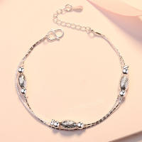 Gran oferta, pulsera de cuentas ligeras de doble capa chapada en plata, tobillera con cuentas de oliva esmerilada, joyería de moda - details 0