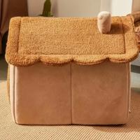 Adorable casa plegable para mascotas, casa suave lavable para gatos, perrera extraíble marrón para cachorros, mascotas pequeñas y medianas - details 1