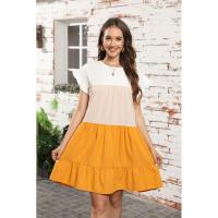 Vestido suelto con bloques de color, informal, con mangas con volantes, corte ajustado - details 28