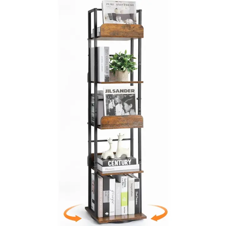 Estantería de Libros Giratoria de Metal Diseño Estrecho para Esquina Madera y Metal Negro - 1