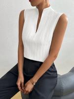 Nueva camiseta casual ajustada de mujer con cuello en V, camiseta casual delgada sin mangas de corta distancia - details 0