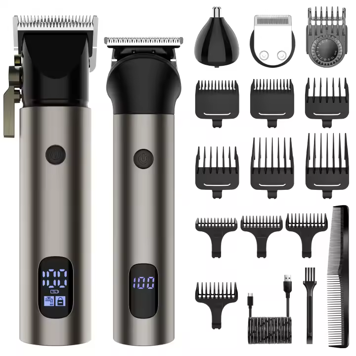Solimpia-Juego de cortapelos con cuchilla en T para hombre, máquina de corte de pelo, cortadora de pelo inalámbrica, color bronce - 1