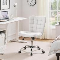 Oficina sin Reposabrazo Silla Oficina Tapizada de Cuero PU Silla con Ruedas Silla Ergonómica Base Metal Blanca - details 1