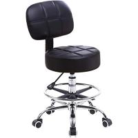 Taburete de Laboratorio de Cuero PU Giratorio Redondo Silla de Trabajo con Respaldo Ajustable en Altura Color Negro - details 0