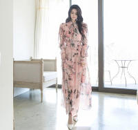 BGTEEVER-vestido de gasa con estampado Floral para mujer, traje elegante de manga larga con cuello de lazo, cintura ajustada, primavera y otoño - details 7