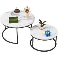 Redondas de mármol Gris Oscuro con Estructura de Metal Negro, Mesa Auxiliar Redonda para salón, - details 3