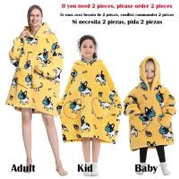 Manta de gran tamaño con capucha para adultos, conjunto de ropa de invierno de lana para la familia, dinosaurio, tiburón, Tigre, gris y rosa - details 5