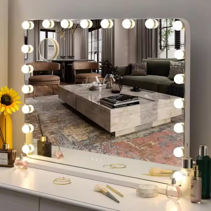 Espejo de Maquillaje Hollywood con Luz 80x60CM, Control Táctil, 20 LEDs Regulables, Material de Aleación de Zinc - 1