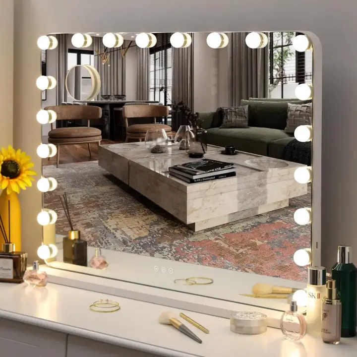 Espejo de Maquillaje Hollywood con Luz 80x60CM, Control Táctil, 20 LEDs Regulables, Material de Aleación de Zinc - 1