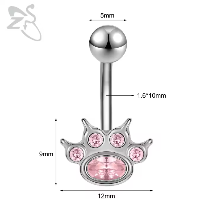 ZS-Piercing de acero inoxidable con forma de corazón para el ombligo, anillo de 14G con cristal de circonia cúbica rosa, Piercing corporal, joyería de 10MM, 1 pieza - 1