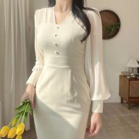 Vestido ceñido al cuerpo de malla elegante para mujer, bata Vintage ajustada para fiesta de cumpleaños, moda femenina coreana Chic, Vestidos de una pieza, ropa para Mujer - details 7