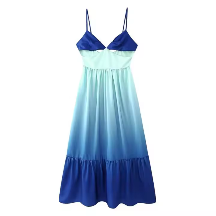 BUNO-2025 Primavera Nuevo vestido de tirantes colgantes con diseño hueco degradado Estilo moderno y elegante para mujer. - 1